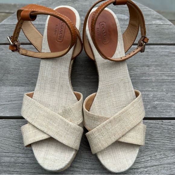 COACH Henley Metallic Canvas Wedges - Picture 2 of 8